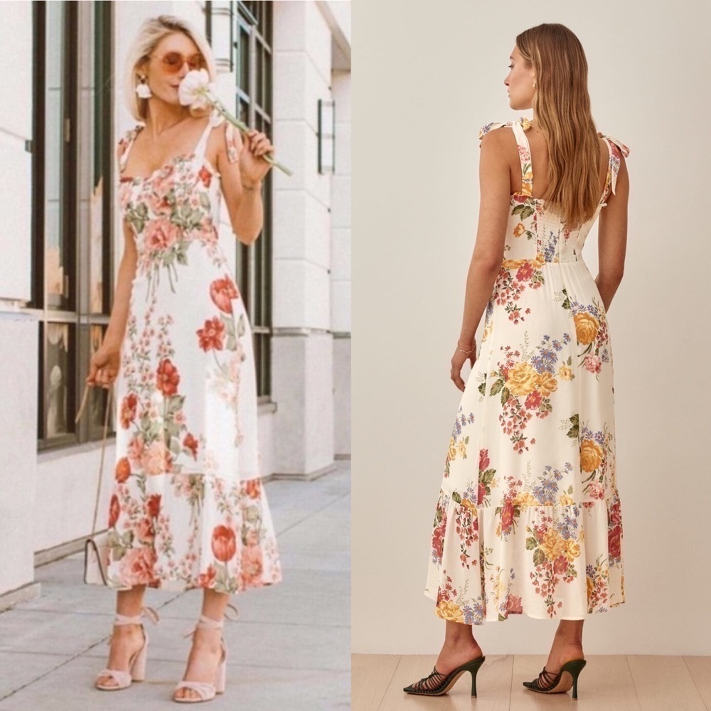 NWOT Reformation Nikita Bouquet Floral Bridal Bride Boho Ruffle Midi Dress 4